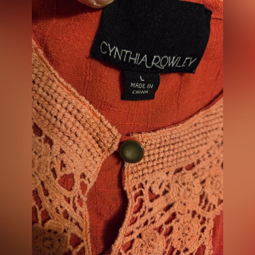 Cynthia Rowley Rust Orange Crochet-Trim Short Sleeve Tunic - Picture 2 of 5